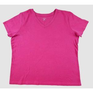 Land's End Women's V Neck Bright Pink Knit Top size XL ... JH1263